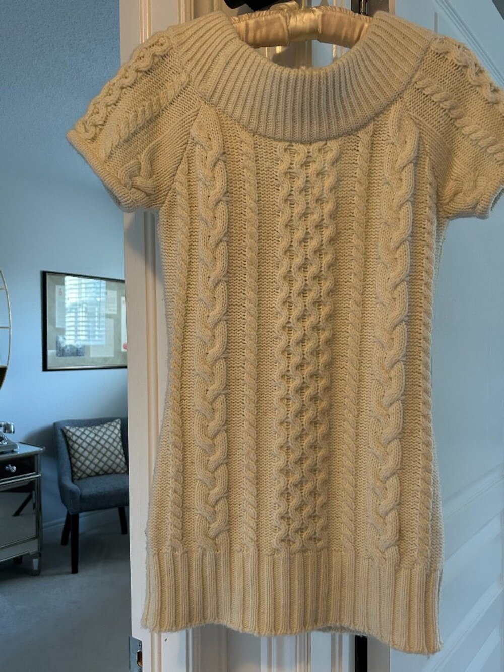 Foxy Jeans Cream Cable Knit Sweater Tunic Dress | Short Sleeve SZ S/P